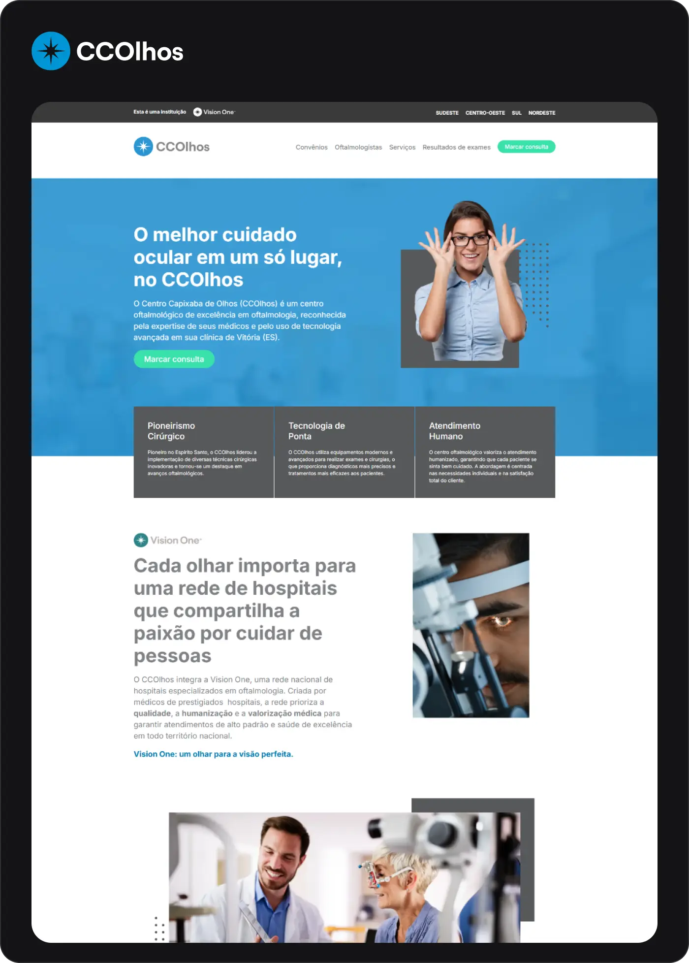 printscreen de site da Vision One, CCOLHOS