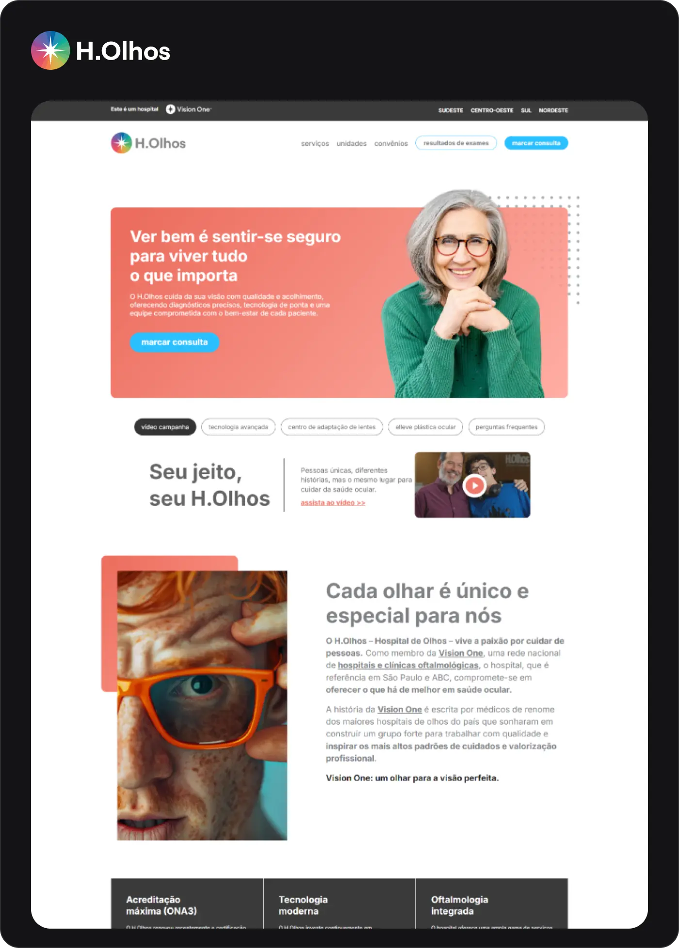 printscreen de site da Vision One, H.Olhos