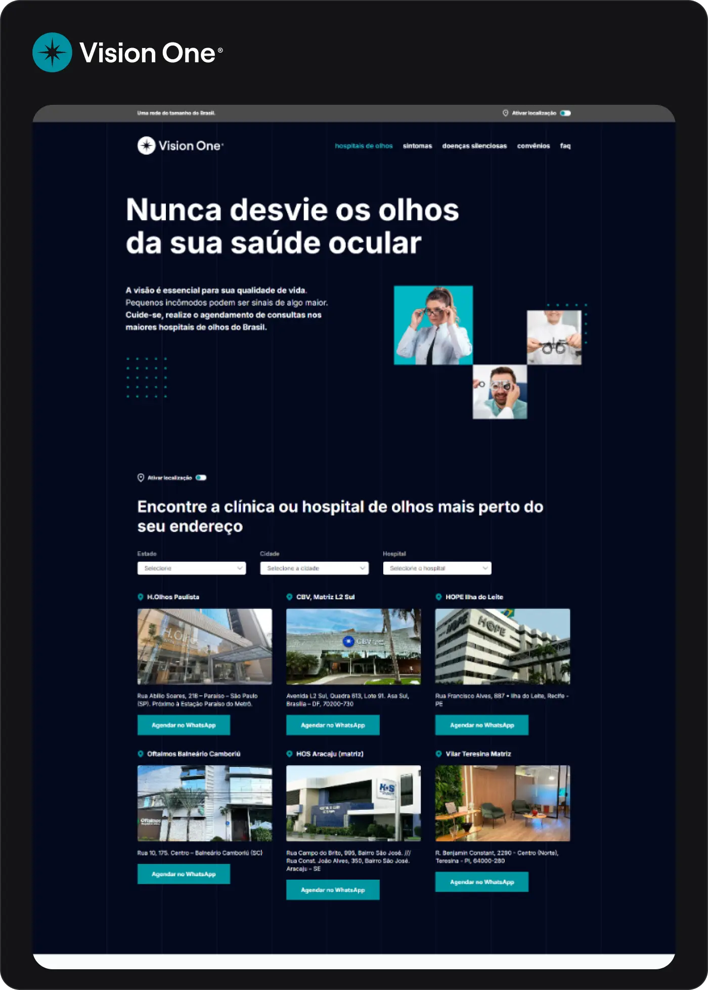 printscreen de site da Vision One, lp de agendamentos