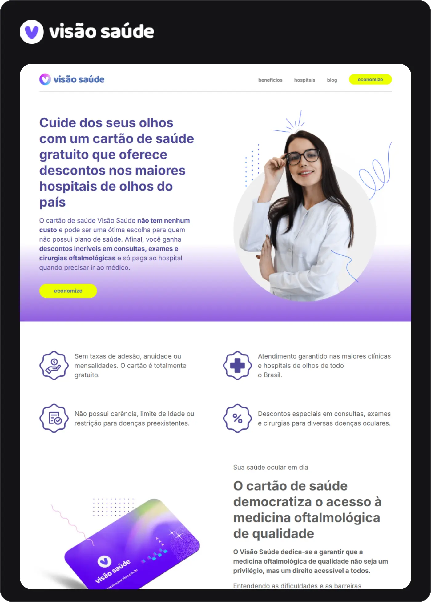 printscreen de site da Vision One, Visão Saúde